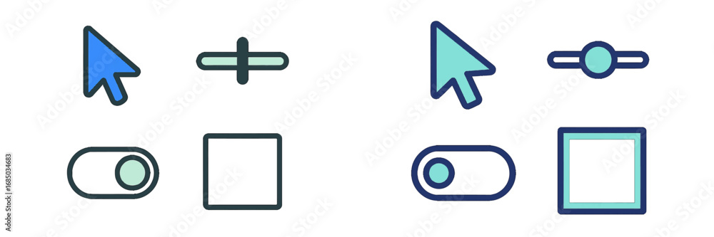Poster collection of user interface elements including mouse cursors, toggle switches, and square frames fo