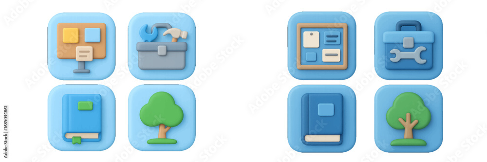 Poster modern user interface icons featuring computer, tools, book, and nature elements for digital design