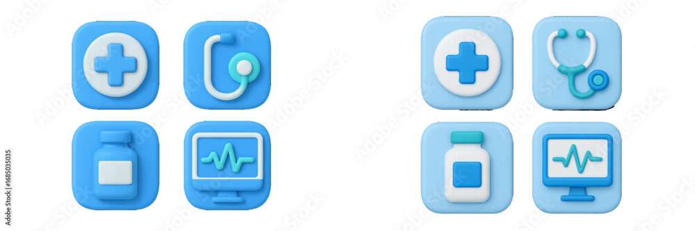 Poster modern 3d style essential medical and healthcare service icons for digital applications and web desi