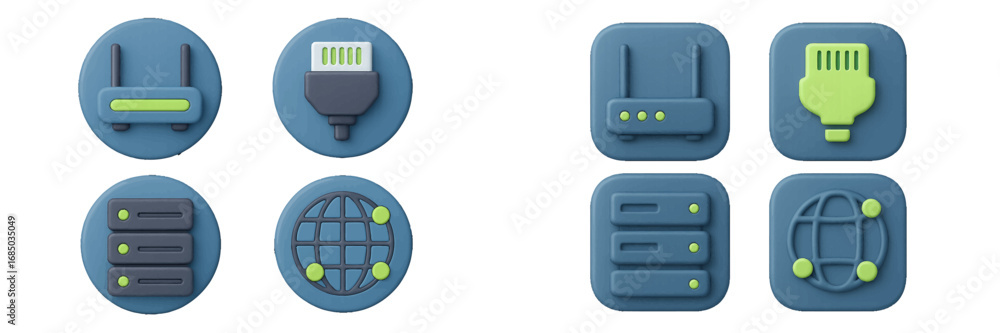 Poster modern network and internet technology icons set with router, server, and global connection symbols