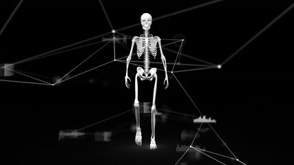Animation of network of connections and data processing over human skeleton model - Powered by Adobe