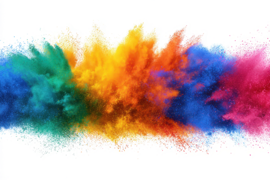rainbow color powder dust explosion PNG transparent background isolated graphic resource. Celebration, colorful festival, run or party element