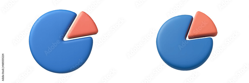 Poster two distinct pie charts with a separated red segment from a blue circle, representing business data 