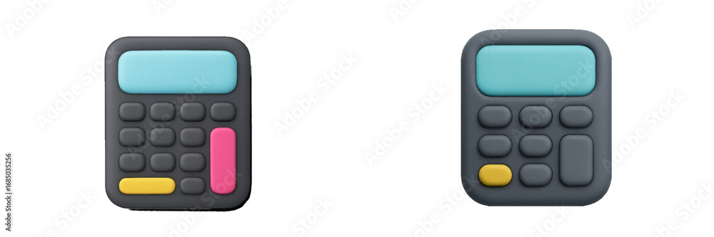 Poster modern digital calculator icons with colorful buttons for financial calculations, accounting, and ma