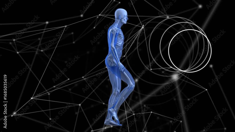 Aufkleber animation of network of connections and data processing over human body model