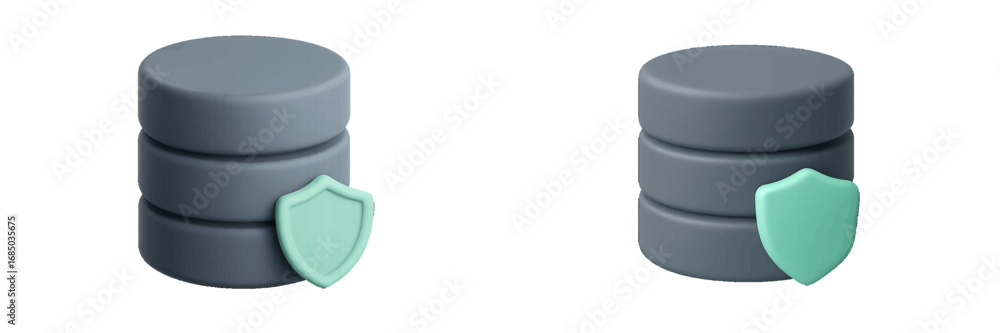 Poster secure data storage system with protective shield icon representing cybersecurity and information sa