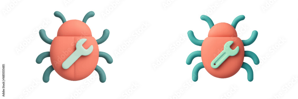 Aufkleber stylized bug with wrench representing software debugging, system repair, and technical maintenance f