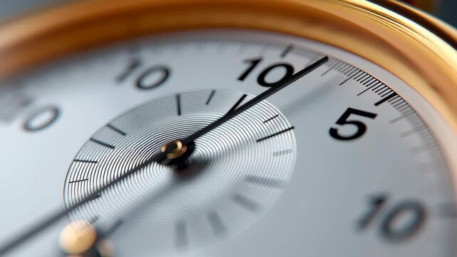 Unique close up of stopwatch dial showing precise time measurement with gold rim and sharp black numbers on white dial capturing world record moment