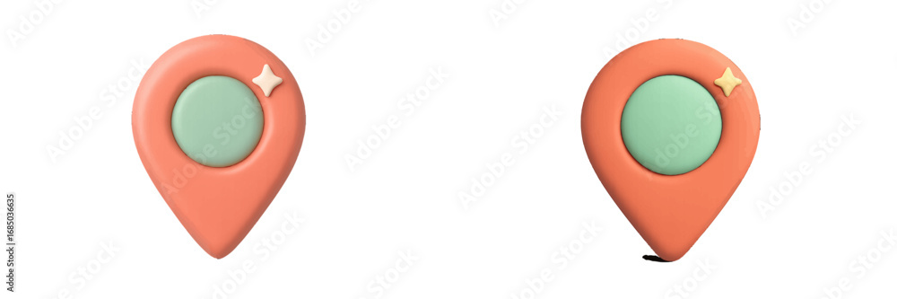Poster stylized 3d location pin icons with star detail for map navigation and digital interface design