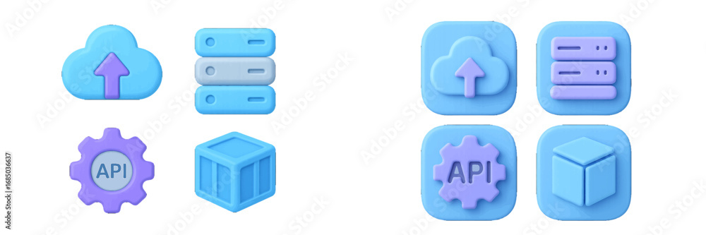 Aufkleber cloud computing, server, api, and data storage technology interface symbols for web and digital serv