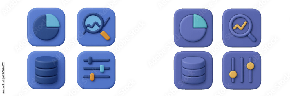 Poster modern 3d style symbols for data analysis, business analytics, database management, and system setti
