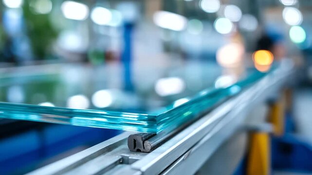 A laminated glass assembly line bonds multiple glass layers with a polymer interlayer. This process, shown in a clean, controlled environment, creates strong safety and security gl