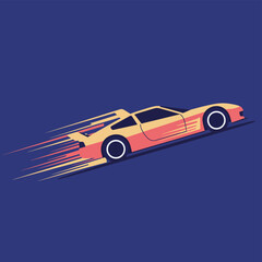 Speeding Car Illustration with Motion Lines on Blue Backdrop, Graphic Design