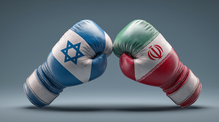 Israel versus iran conflict concept with boxing gloves political tension