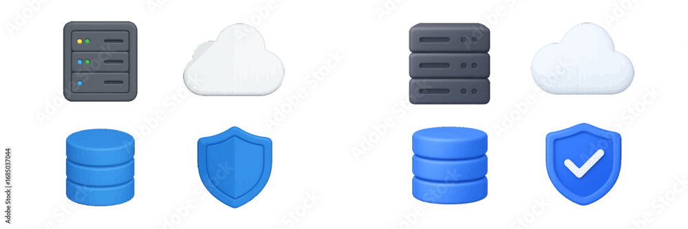 Poster modern digital data management and security concepts with server, cloud, database, and shield symbol