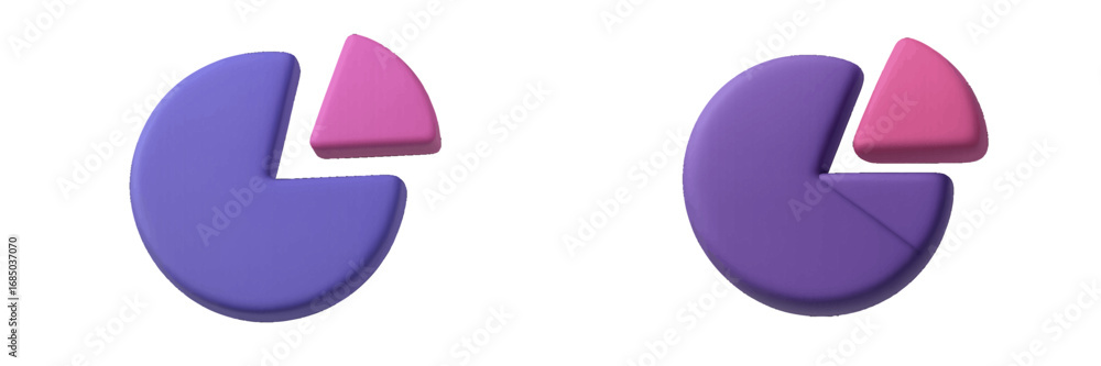 Poster three dimensional pie chart with a separated pink segment for data visualization and statistical ana