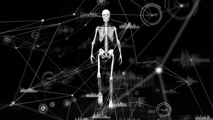 Animation of network of connections and data processing over human skeleton model - Powered by Adobe