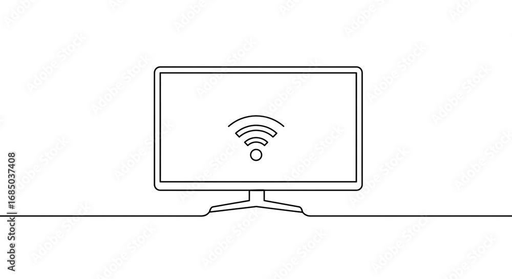 Poster a simple line drawing of a television set with a wifi symbol on the screen against a white backgroun