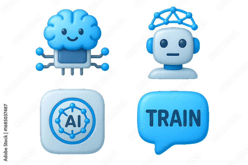 Aufkleber modern artificial intelligence and machine learning concepts with robot, brain, neural network, and 