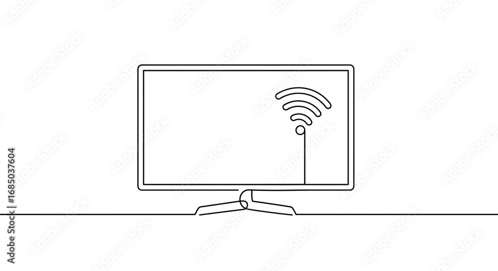 Aufkleber a simple line drawing of a television with a wifi signal on the screen on a white background plain a