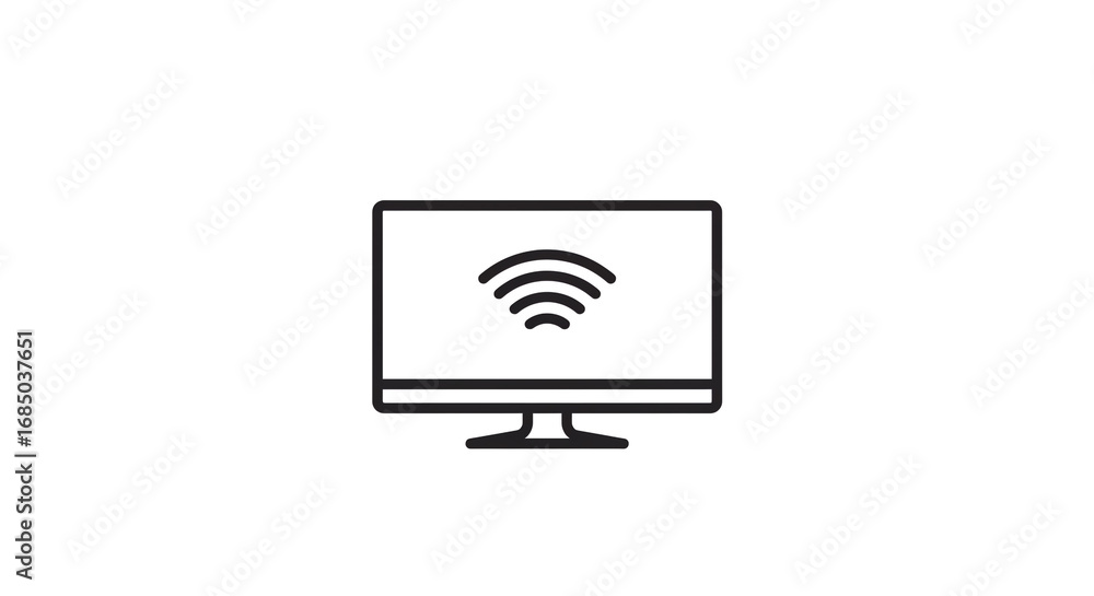Fototapete a minimalistic line drawing of a computer monitor with a wifi symbol on a white background space