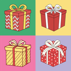 Four festive gift boxes ready for celebration and joy