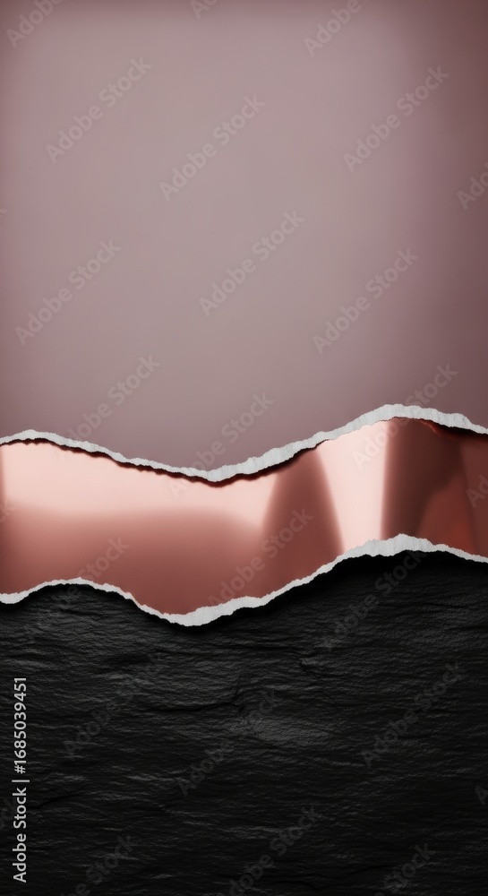 Poster Abstract composition with torn paper and metallic surface on dark background