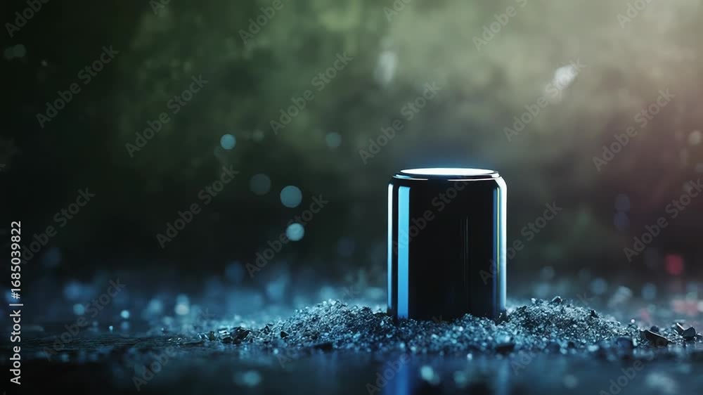 Poster wireless speaker exploding on dark background with ice and shards