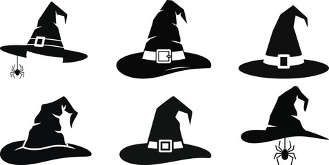Black witch hats with spiders and buckles halloween