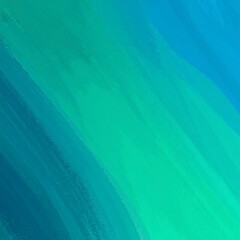 Abstract painting with diagonal brushstrokes in shades of teal and turquoise