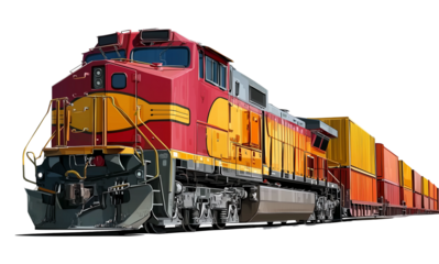 Freight train on transparent background, png file