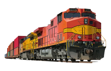 Freight train on transparent background, png file
