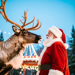 Santa and Reindeer at Night