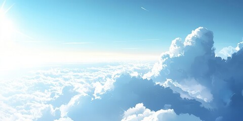 Naklejka premium Blue Sky With Clouds Creates a Tranquil Atmosphere in High Altitude