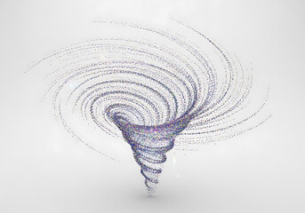Abstract swirling vortex of particles on a white background