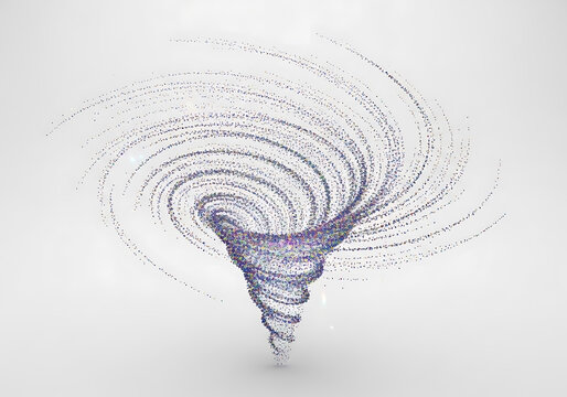 Abstract swirling vortex of particles on a white background