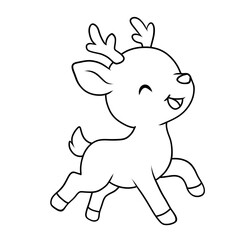 Cute Running Baby Deer Line Art - Joyful Fawn Cartoon Outline Vector for Coloring Pages, Kids' Activities, and Simple Animal Designs.