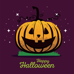 Spooky Halloween Pumpkin with Glowing Jack-o’-Lantern Face