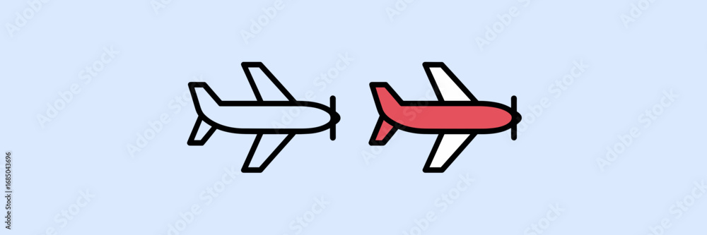 Poster minimalist vector airplane icons in outline and solid styles with propeller detail