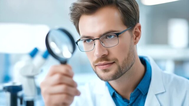 An optical glass manufacturing laboratory produces a precision lens with nanometer surface accuracy. An engineer is shown inspecting the flawless lens, which is destined for advanc