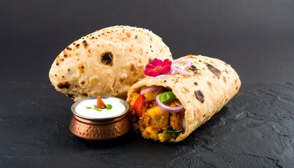 Savory wrap with spiced potatoes & yogurt