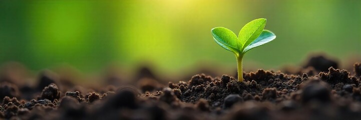 Close-up of a tiny sprout pushing through the earth, symbolizing the delicate beginnings of life and the power of growth and adaptation in nature's slow, incremental process , micro, potential