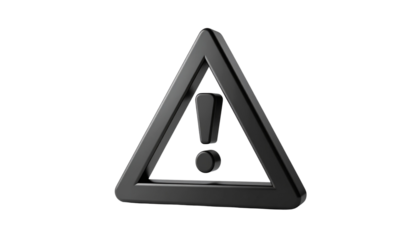 Three-dimensional matte black universal hazard warning symbol on a stark with ample copy space, professionally lit for a clear concept of caution and safety isolated on white solid Png