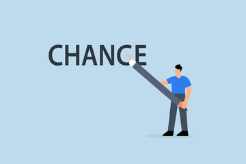 Turn change into chance, clever businessman employing an eraser to transform letters from change into chance