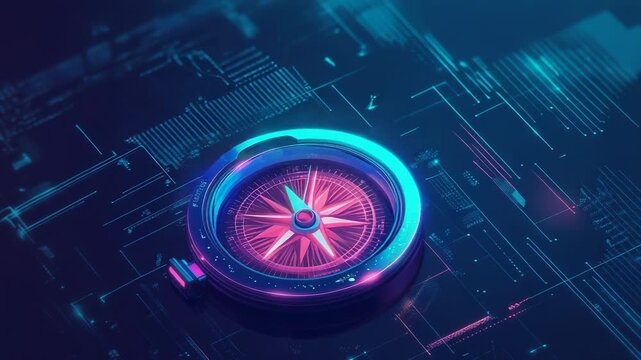 Futuristic glowing compass navigating digital landscape
