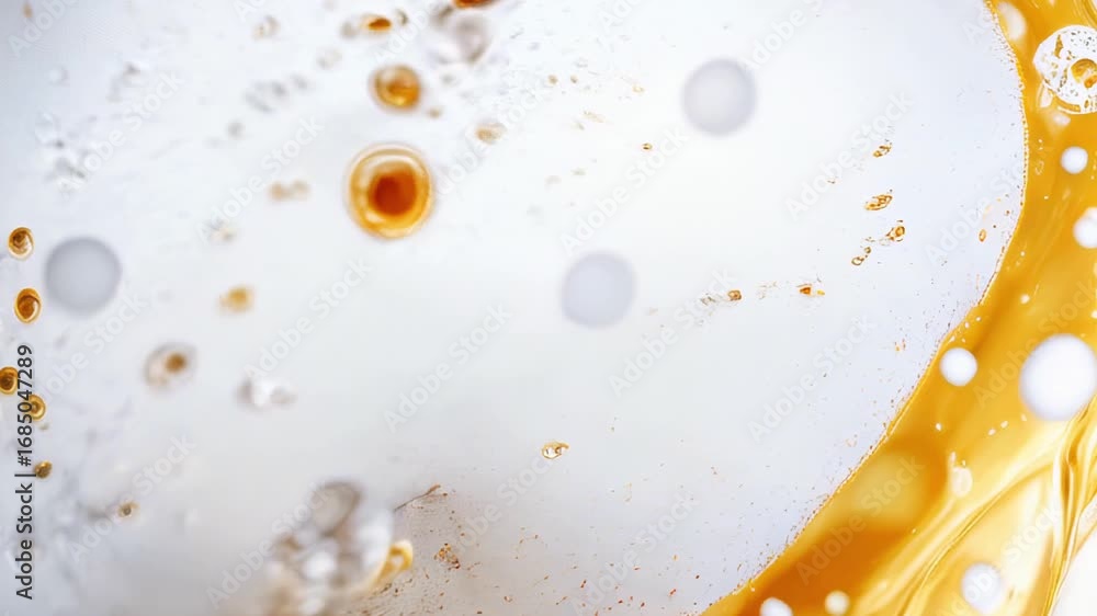 Aufkleber effervescent bubbles in golden liquid abstract with white foam and swirling patterns