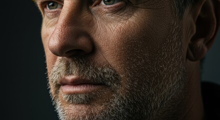 Close-up of Mature Man's Face Showing Detailed Skin Texture and Beard