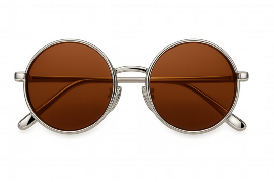 Sleek silver sunglasses with brown lenses, showcasing contemporary eyewear design against transparent backdrop, highlighting modern fashion accessory