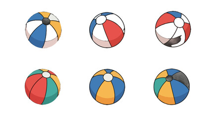 Fototapeta premium Colorful beach balls vector icon set with six playful designs