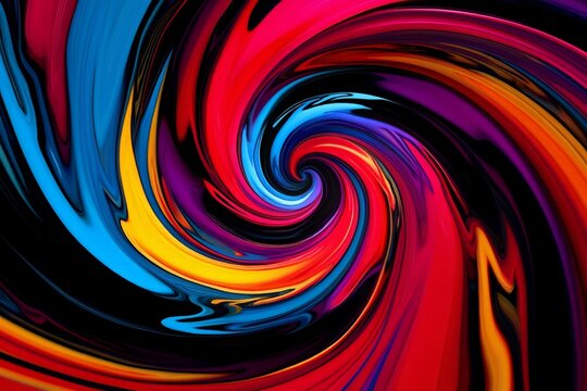 Digital illustration showing a radiant spiral pattern of swirling colors against deep black background, beginning at central point and expanding outward gracefully, composed of bright interwoven stran